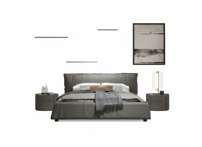 Graues Schlafzimmer Bett Designer Doppelbett Holzgestell Neues Lederbett