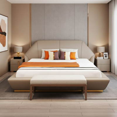 Modernes Weißes Doppelbett Schlafzimmer Betten Designer Möbel Holzgestell