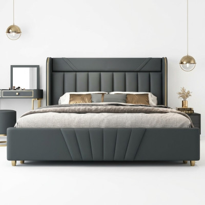 Schlafzimmer Graues Bett Designer Möbel Luxus Materialien Holzgestell