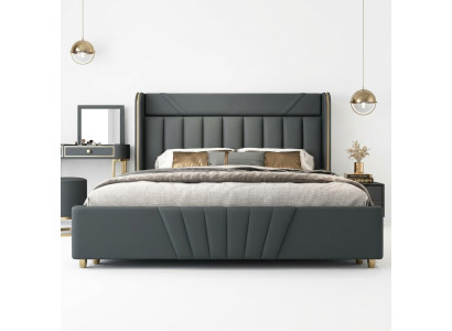 Schlafzimmer Graues Bett Designer Möbel Luxus Materialien Holzgestell