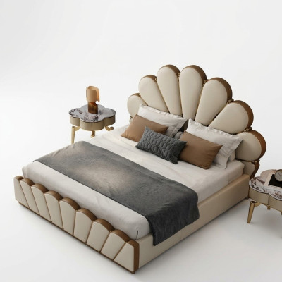Modernes Beiges Schlafzimmer Bett Kunstleder Doppelbett Designer Betten