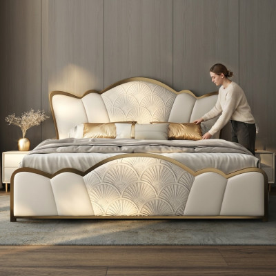 Schlafzimmer Möbell Stilvolles Weißes Doppelbett Moderne Lederbetten