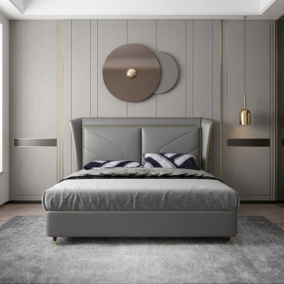 Graues Schlafzimmer Doppelbett Designer Betten Holzgestell Lederbetten