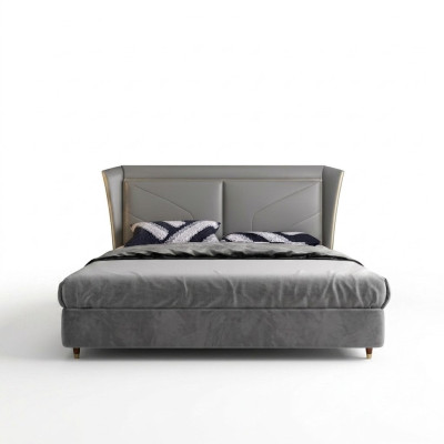 Graues Schlafzimmer Doppelbett Designer Betten Holzgestell Lederbetten
