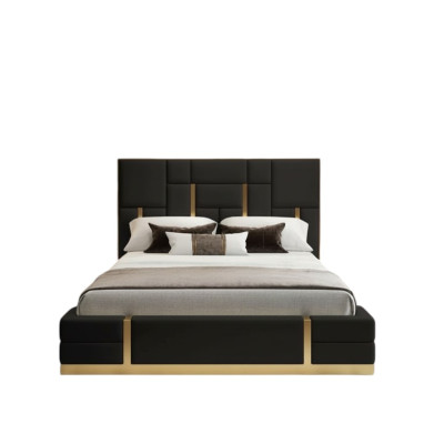 Schwarzer Schlafzimmer Bett Designer Holz Doppelbett Luxus Edelstahlbett