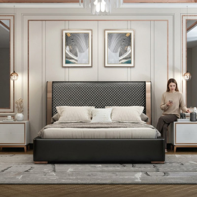 Schlafzimmer Betten Graues Lederbett Moderne Möbel Holzgestell Betten