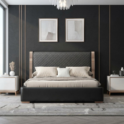 Schlafzimmer Betten Graues Lederbett Moderne Möbel Holzgestell Betten