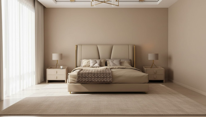 Schlafzimmer Designer Beiges Bett Doppelbetten LED-Betten Lederbetten