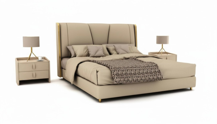 Schlafzimmer Designer Beiges Bett Doppelbetten LED-Betten Lederbetten