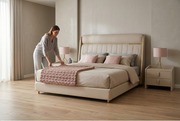 Luxuriöses Beiges Schlafzimmer Bett Stilvolle Schlafzimmer Holz Möbel