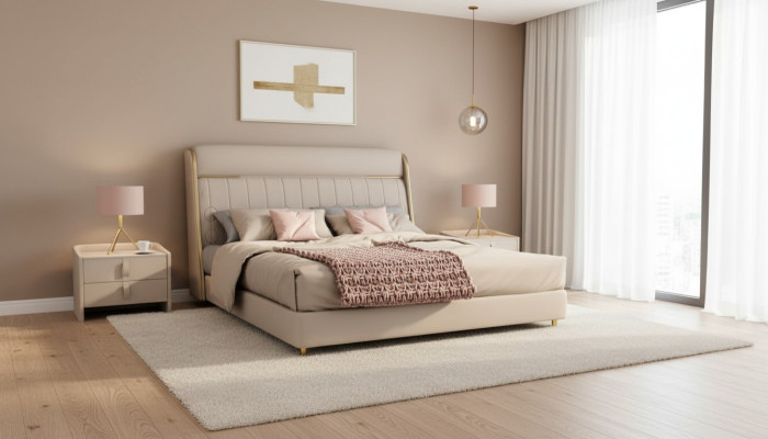 Luxuriöses Beiges Schlafzimmer Bett Stilvolle Schlafzimmer Holz Möbel