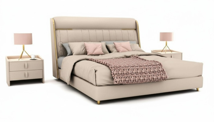 Luxuriöses Beiges Schlafzimmer Bett Stilvolle Schlafzimmer Holz Möbel