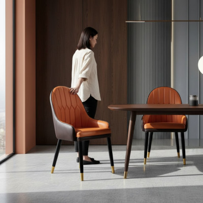 Braun-Orange Esszimmerstühle Designer Holzstühle Moderner Lehnstuhl