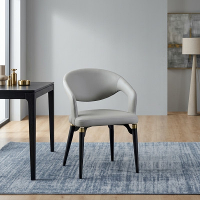 Weißer Esszimmer Lederstuhl Stilvoller Einsitzer Modernes Holzgestell