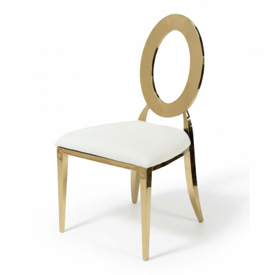 Gold-Weißer Luxuriöser Stuhl Hochstuhl Esszimmer Kunstlederstühle Holz