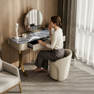Schlafzimmer Beiger Schminktisch Designer Kosmetiktisch 2x Schubladen