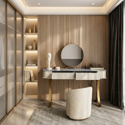 Schlafzimmer Beiger Schminktisch Designer Kosmetiktisch 2x Schubladen