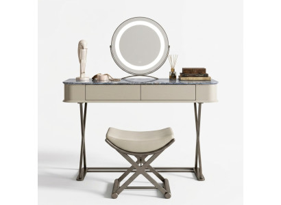 Beiger Schminktisch Design Schlafzimmer Möbel Luxus Holz Schminktische