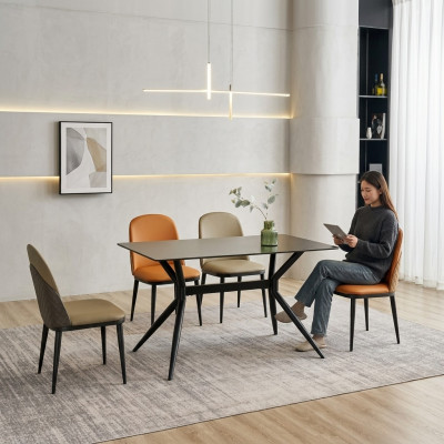 Esszimmergruppe Designer Grauer Esstisch Orange Stühle 6x Einsitzer 7tlg