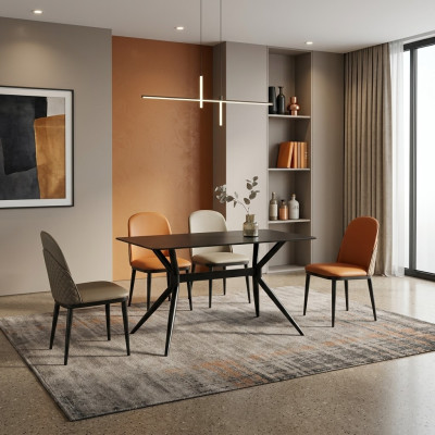 Esszimmergruppe Designer Grauer Esstisch Orange Stühle 6x Einsitzer 7tlg