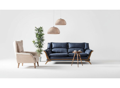 Blau-Weißes Wohnzimmer Sofagarnitur Dreisitzer Luxus Sessel Couch 2tlg