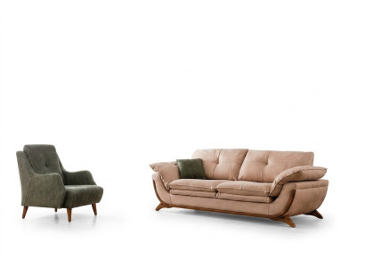Polster Wohnzimmer Garnitur Designer Dreisitzer Luxus Textil Sessel 2tlg