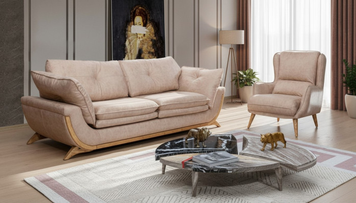Beige Sitzgarnitur Luxus Sofas Designer Sofagarnitur 3+1 Sitzer Möbel