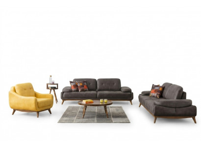 Stilvolle Wohnzimmer Designer Garnitur Dreisitzer Moderner Sessel 2tlg