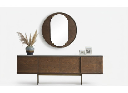 Braunes Sideboard Moderne Holzmöbel Luxus Rundspiegel Wohnzimmer 2tlg