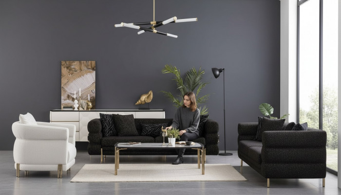 Wohnzimmer Sofa Set Designer Schwarzer Luxus Dreisitzer Weißer Sessel