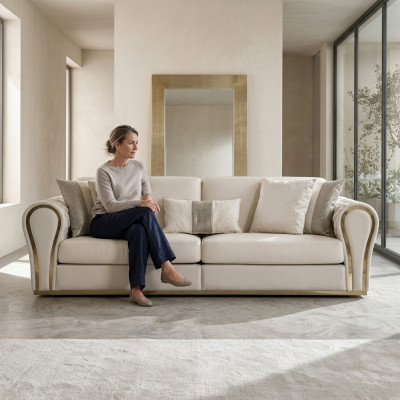 Weißer Dreisitzer Designer Polstersofa Luxus 3-Sitzer Textil Sitzmöbel
