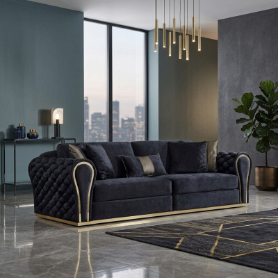 Stilvoller Schwarzer 3-Sitzer Luxus Wohnzimmer Sitzmöbel Polstersofa