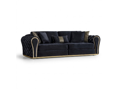 Stilvoller Schwarzer 3-Sitzer Luxus Wohnzimmer Sitzmöbel Polstersofa