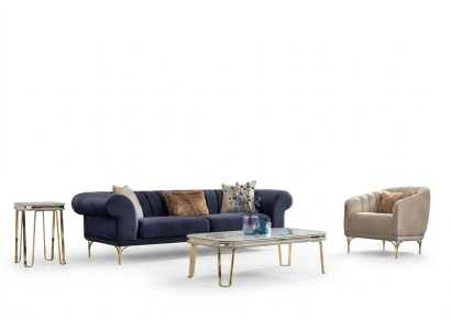 Moderne Blau-Beige Sofagarnitur Designer 3+1 -Sitzer Luxus Wohnzimmer Sessel