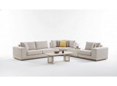 Wohnzimmer Hellbeiges Ecksofa L-Form Couch Modernes Textil Sofa Möbel