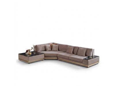 Beiges L-Form Designer Ecksofa Polster Wohnlandschaft Luxuriöses Sofa