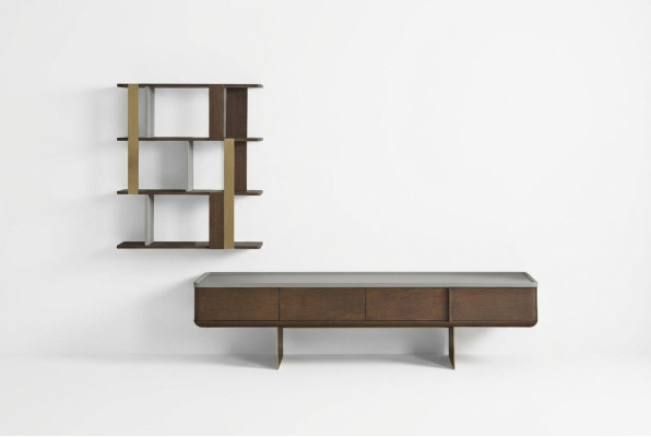 Braunes Wohnzimmer Set Stabiler TV-Schrank Designer Holz Ablageregale