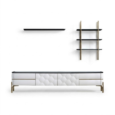 Weißer TV-Schrank Designer 2x Regale Wohnzimmer Stilvoller Set 3tlg Neu