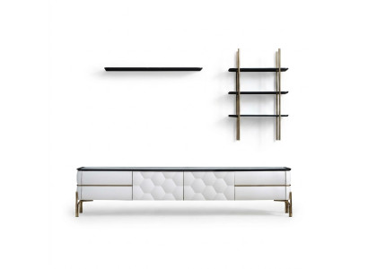 Weißer TV-Schrank Designer 2x Regale Wohnzimmer Stilvoller Set 3tlg Neu
