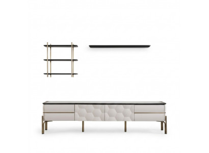 Moderne Weiße Wohnwand Praktischer TV-Schrank Luxuriöse Regale 3tlg Set