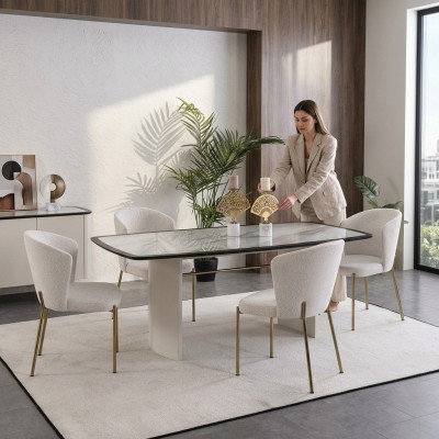 Weißes Esszimmer Set Designer Esstisch 4x Stühle Holz Möbel Luxus 5tlg