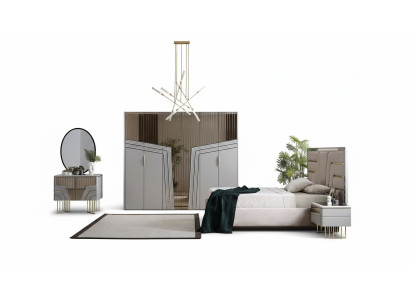 Modern Schlafzimmer Set Luxus Bett 2x Nachttische Kleiderschrank 6tlg.