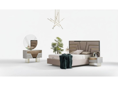 Schlafzimmer Set Bett 2x Nachttische Kommode Spiegel Luxus Set 5tlg