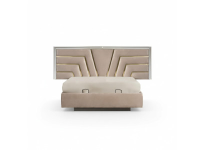 Beiges Schlafzimmer Doppelbett Stabiles Holzgestell Designer Polster Bett