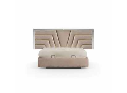 Beiges Schlafzimmer Doppelbett Stabiles Holzgestell Designer Polster Bett