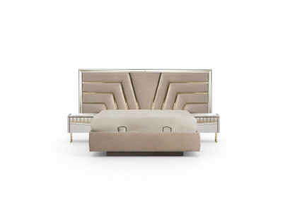 Beiges Schlafzimmer Bett Designer 2x Nachttische Stivoller Set 3tlg