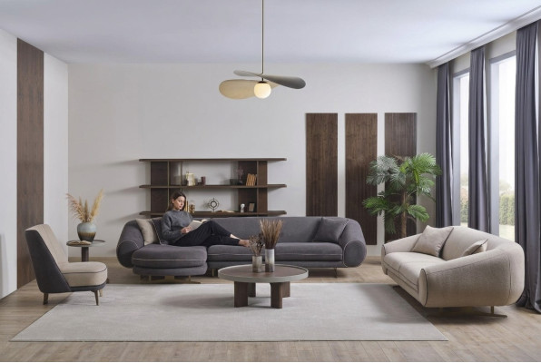 Designer Wohnzimmer Garnitur L-Form Sofa 3-Sitzer Sessel Polster Möbel