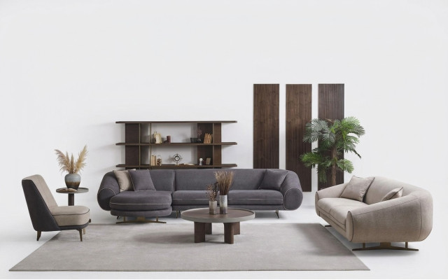 Designer Wohnzimmer Garnitur L-Form Sofa 3-Sitzer Sessel Polster Möbel