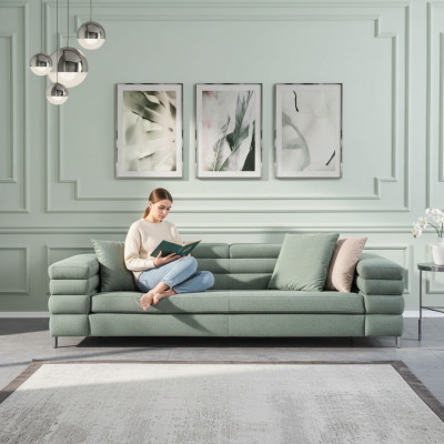 Grünes Wohnzimmer Sofa Holzgestell Designer 4-Sitzer Textil Couch Modern