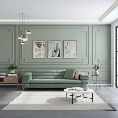 Grünes Wohnzimmer Sofa Holzgestell Designer 4-Sitzer Textil Couch Modern